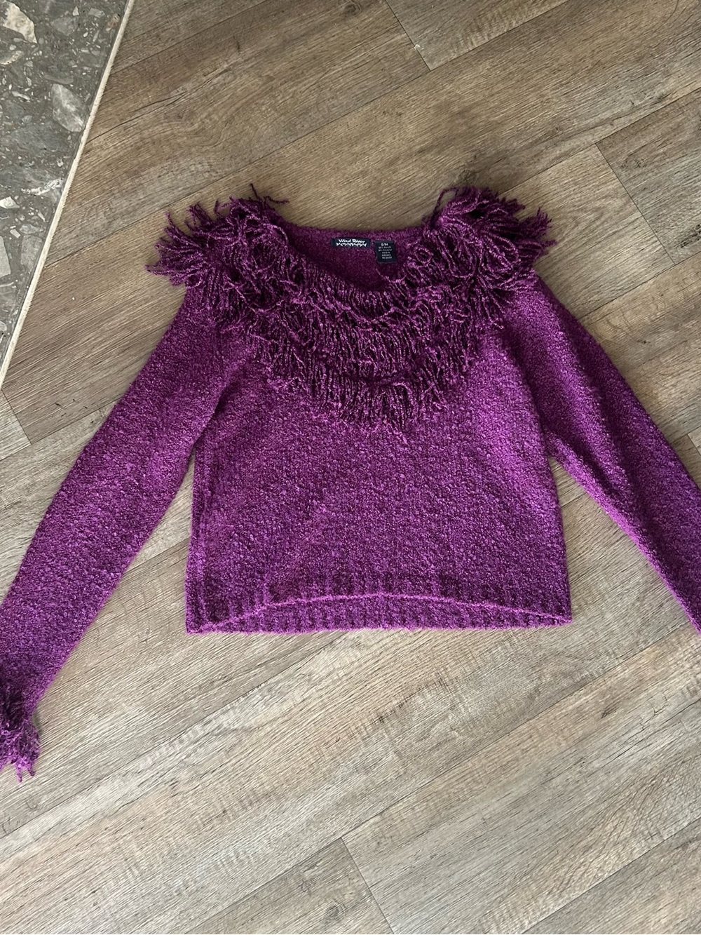 Fringed Scoop-Neck Sweater in Deep Purple